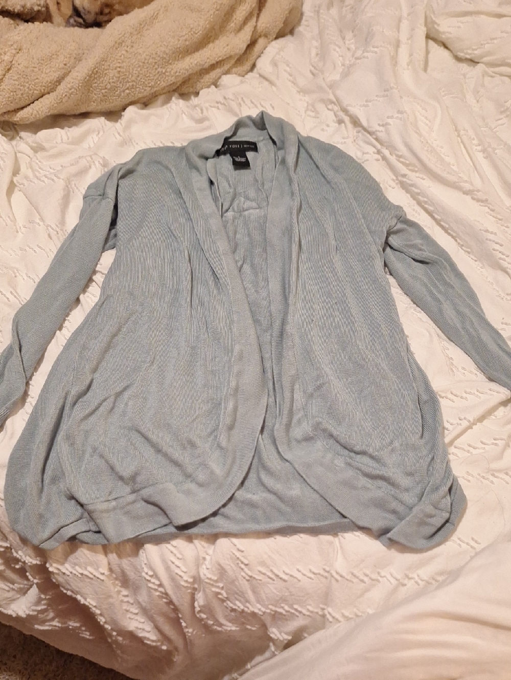 Relaxed Open-Front Light Blue Cardigan Sweater